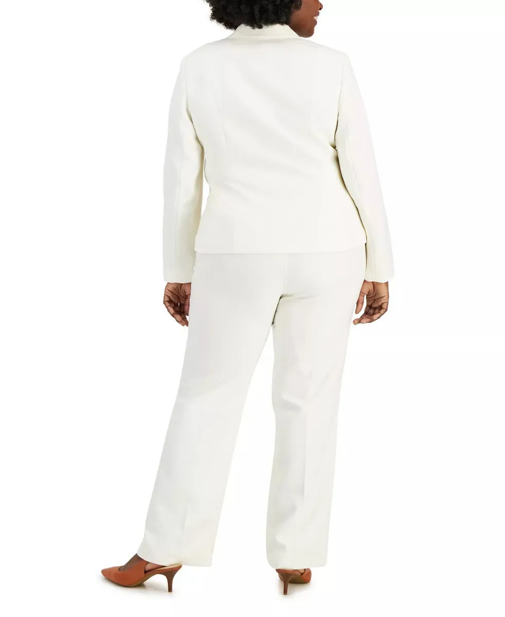Le Suit One Button Closure Long Sleeve Jacket with Zip Closure Straight Crepe Pant