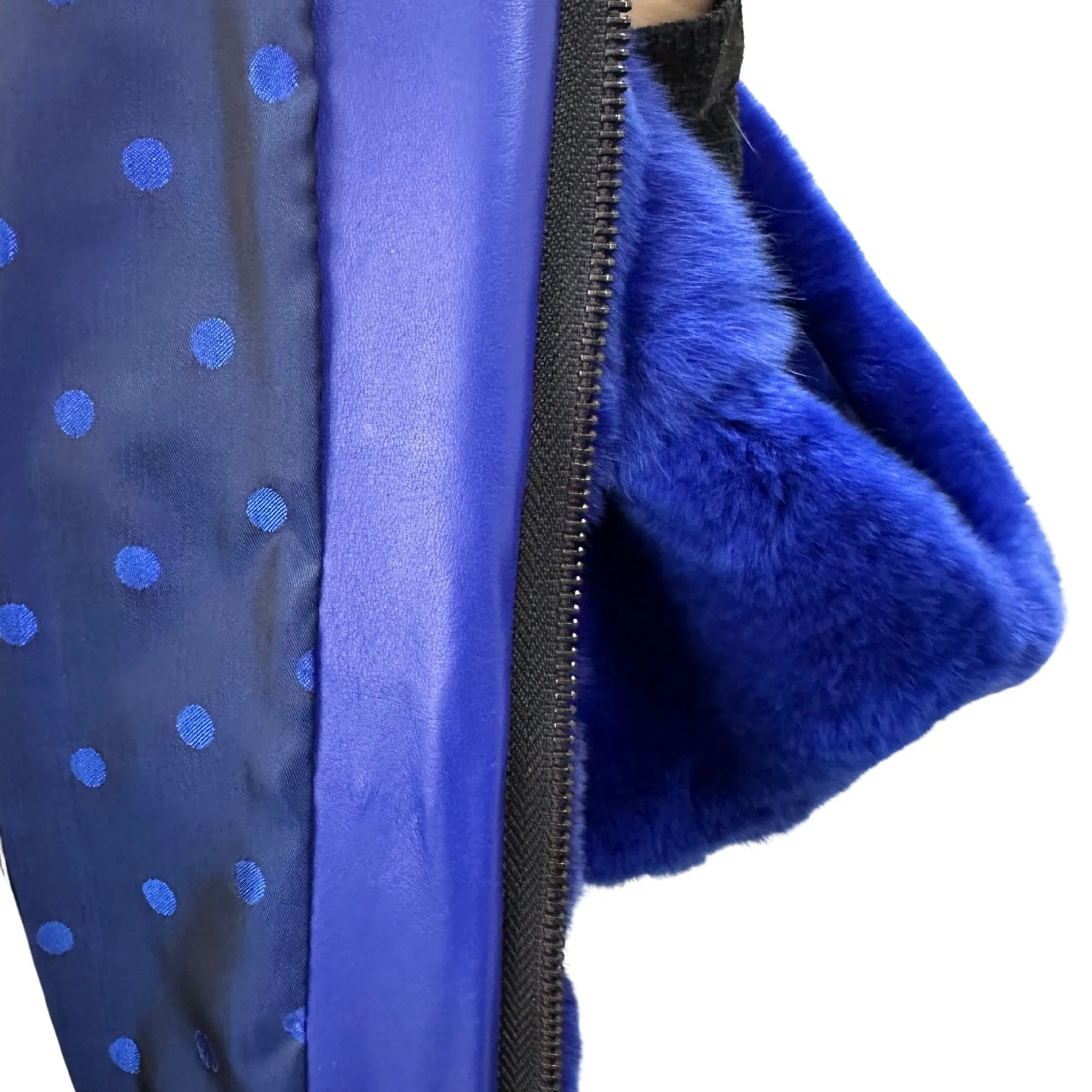 Royal Blue Fur Jacket coat made of natural leather and rex rabbit fur (S)