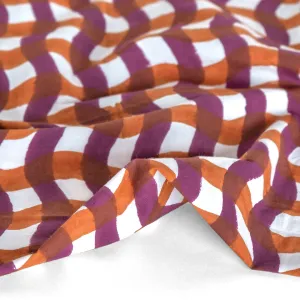 Wavy Gingham Block Printed Organic Cotton Poplin - Burnt Orange/Berry/White