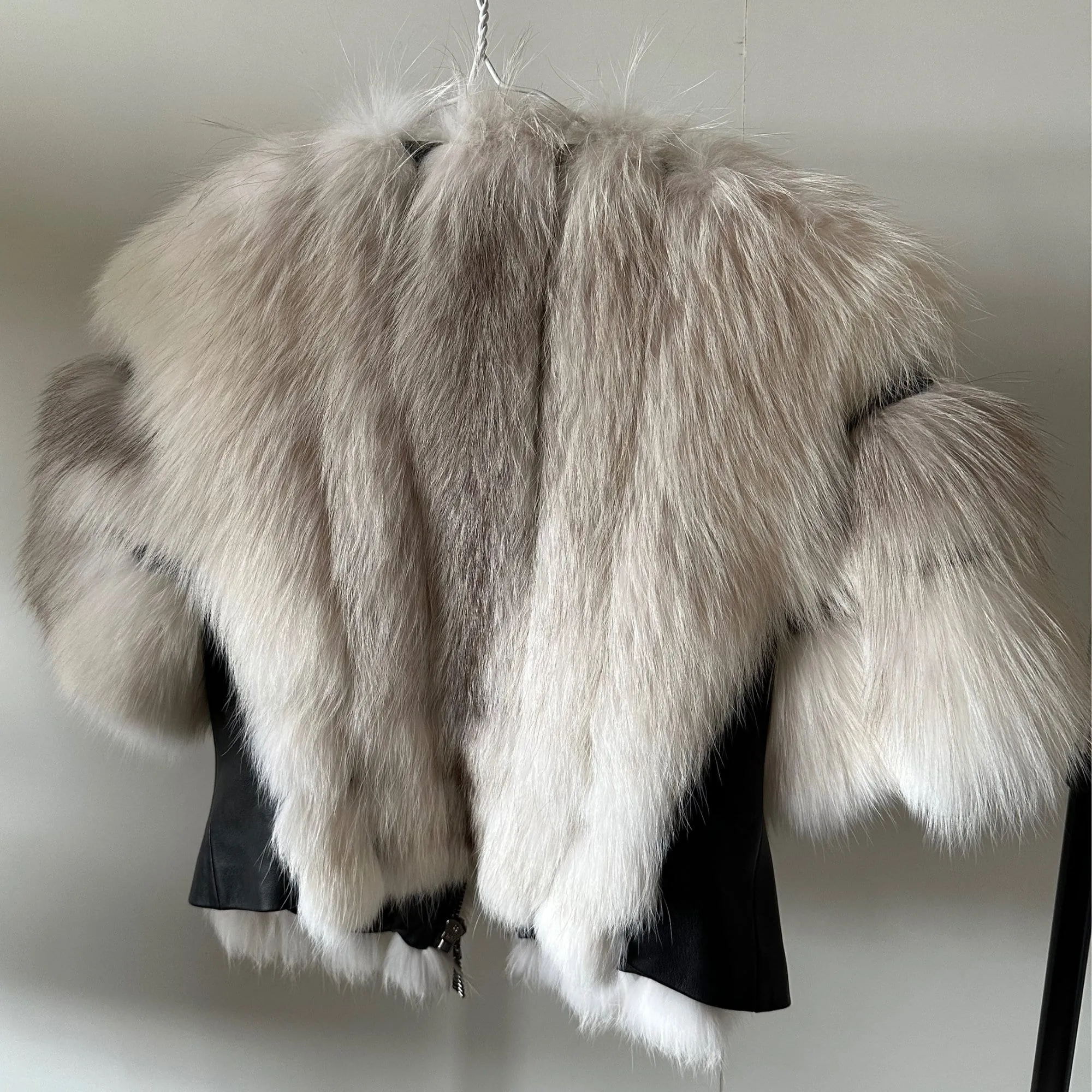 White Fur Coat Women jacket arctic fox fur and leather