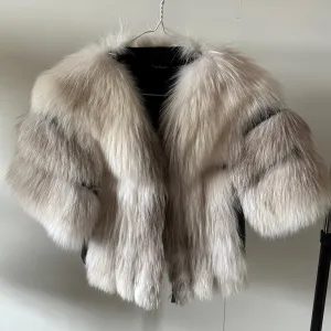 White Fur Coat Women jacket arctic fox fur and leather