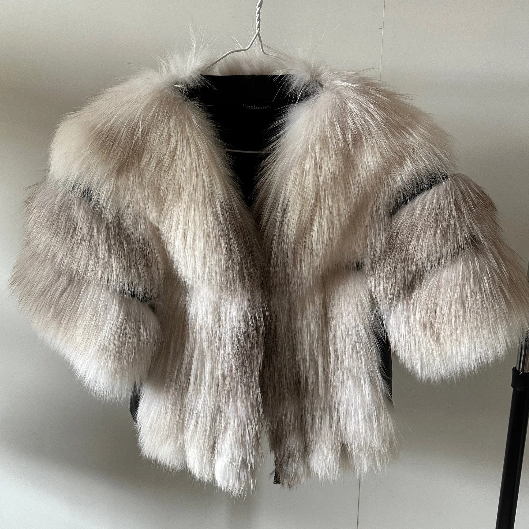 White Fur Coat Women jacket arctic fox fur and leather