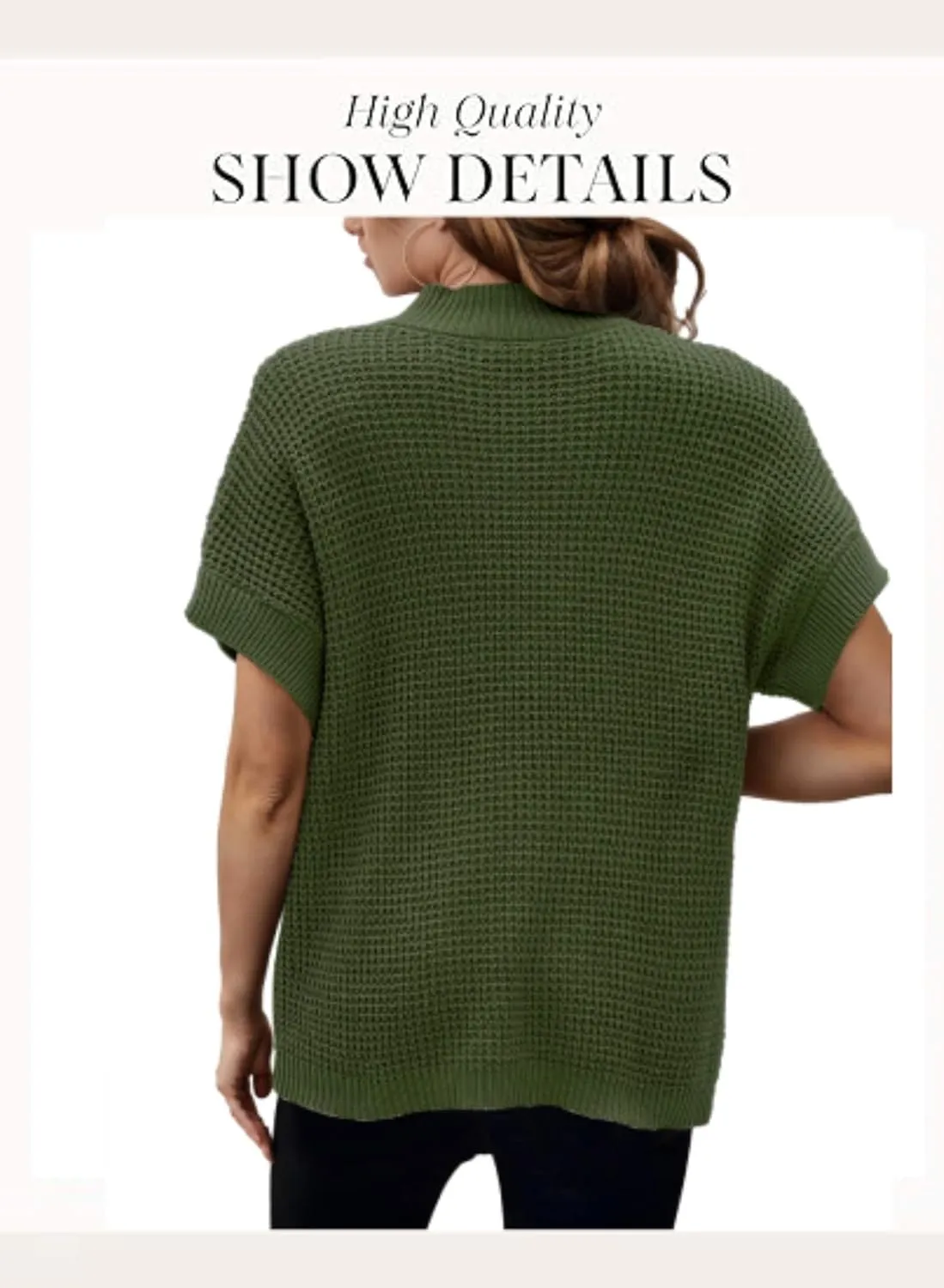 Zeagoo Women 2024 Sweater Vest Mock Neck Batwing Short Sleeve Oversized Ribbed Knit Tops Fall Pullover Sweater S-XXL